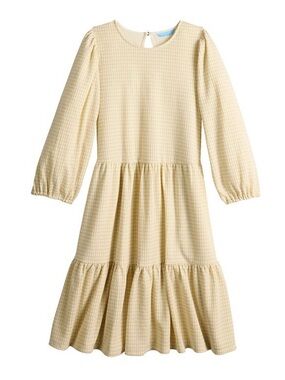 Draper James Puff Sleeve Cream Tiered Long-Sleeve Houndstooth Skater Dress L